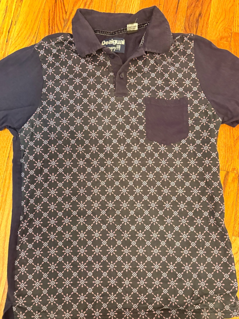 Desigual Navy Blue Patterned Polo Shirt